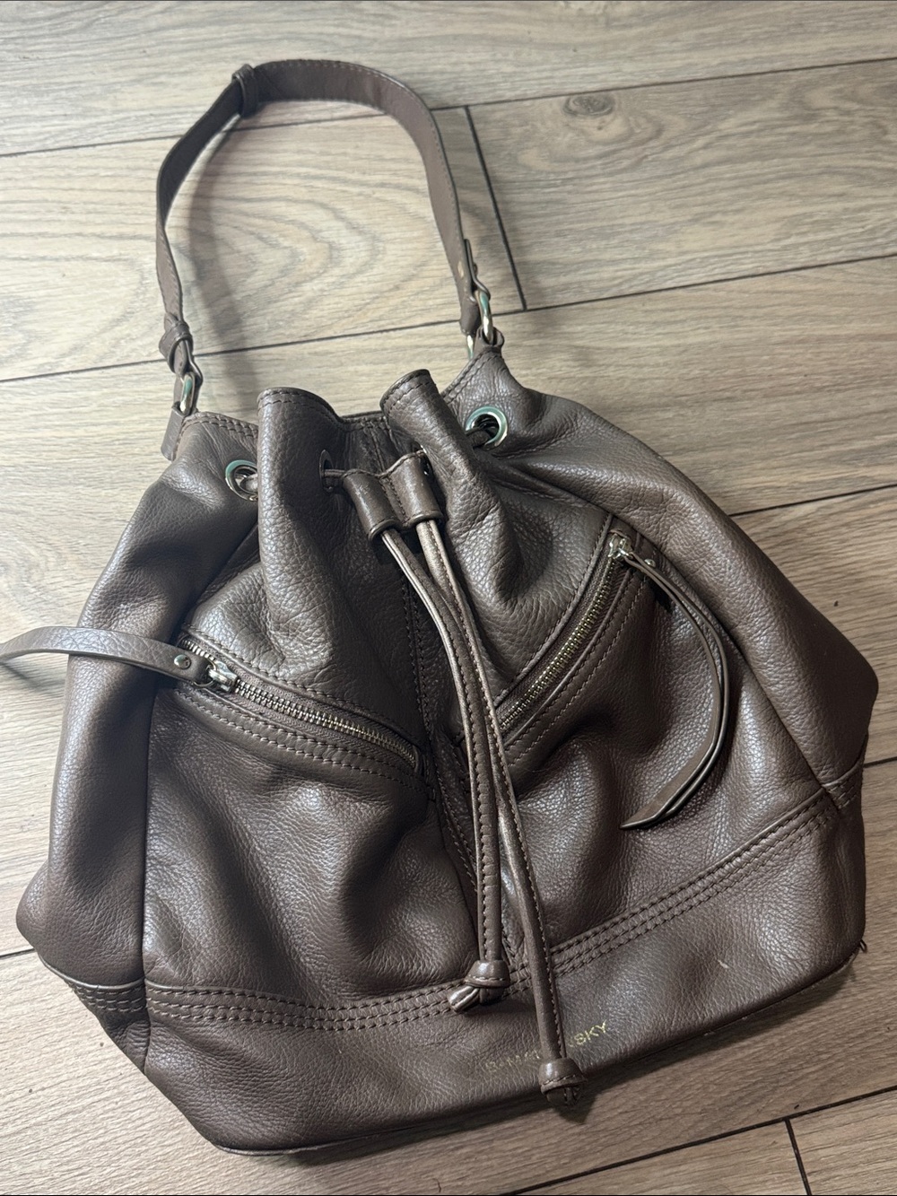 B.Makowsky Leather Drawstring Bucket Bag
